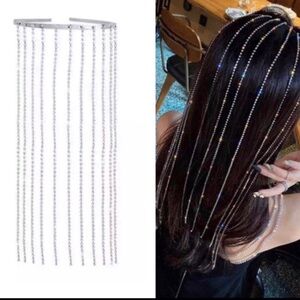 Rhinestone Hair Chain Headpiece - Silver Crystal Strands